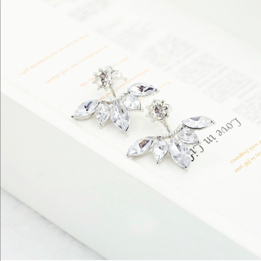 Dressy Silver Tone Jacket Earrings with Rhinestones